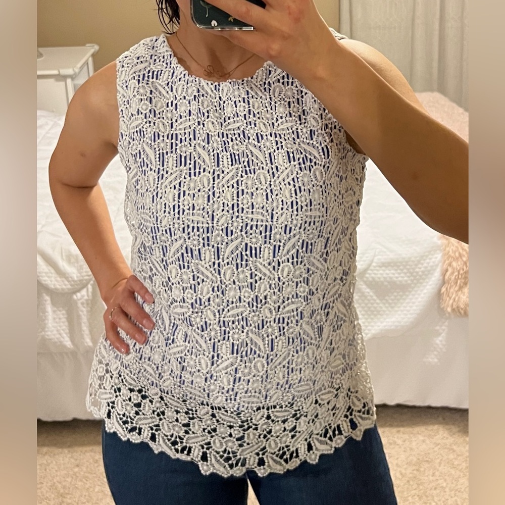 ⚡️SALE- Solitaire Women’s Crochet Lace Nautical Blue Stripes Sleeveless Top